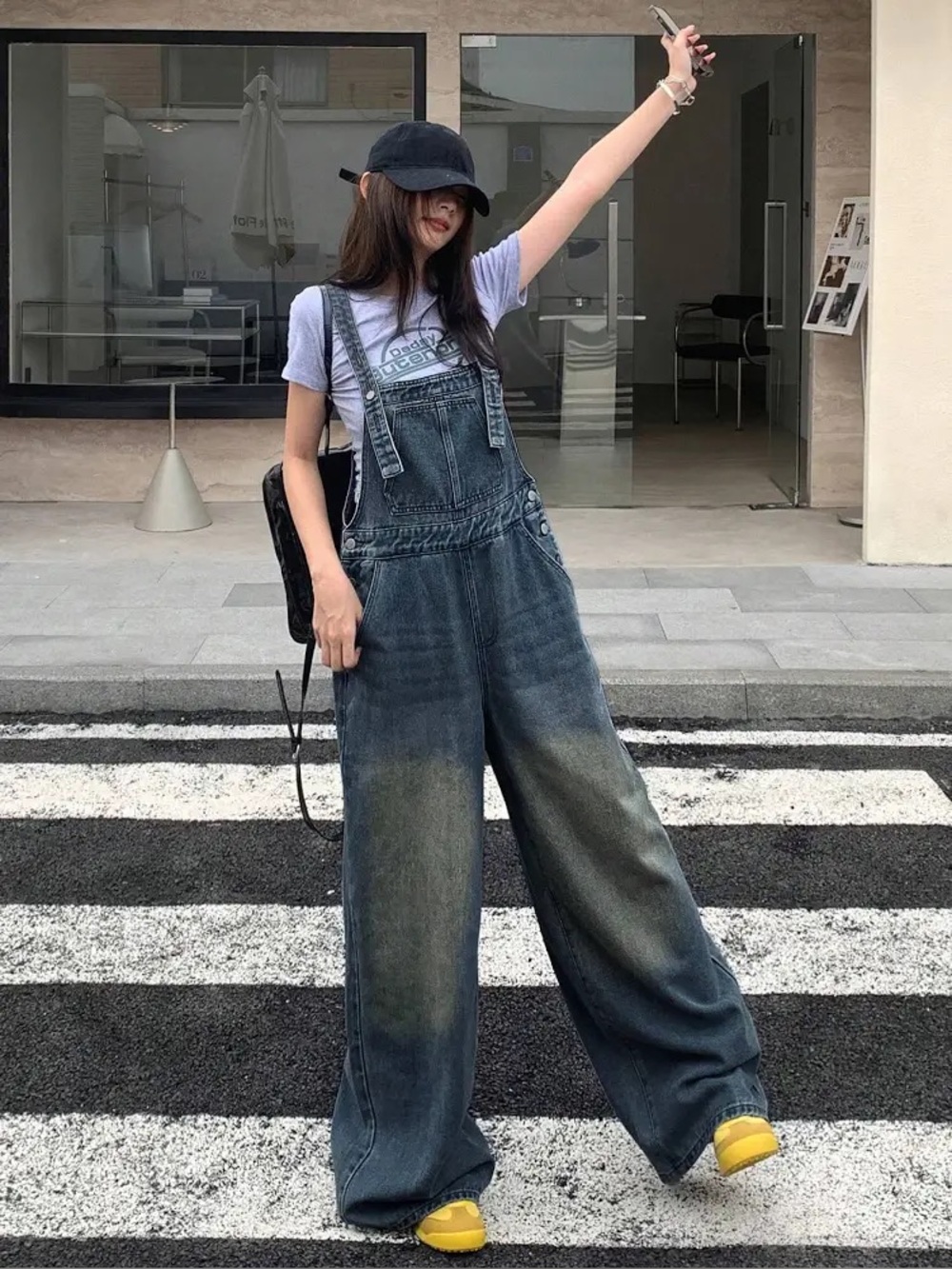 Wide-Leg Overalls with Boho Oversized Look- Faded Indigo sz medium